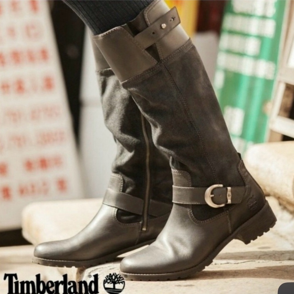 Timberland Women's Tall Buckle Boots in Dark Brown